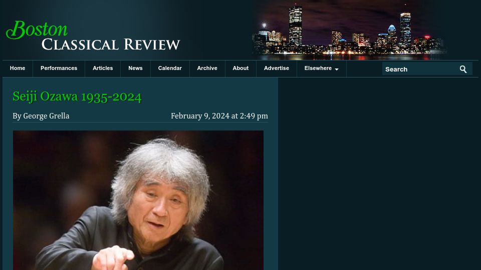 Screenshot of bostonclassicalreview.com: Seiji Ozawa 1935-2024