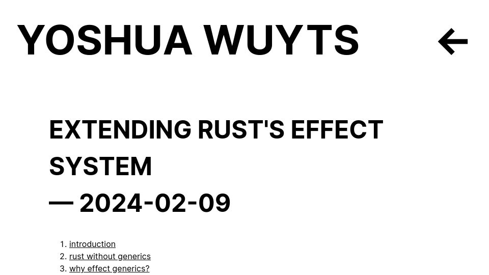 Screenshot of blog.yoshuawuyts.com: Extending Rust's Effect System
