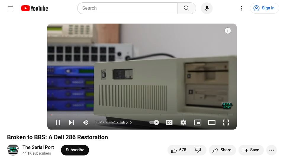 Screenshot of youtube.com: Broken to BBS: A Dell 286 Restoration [video]