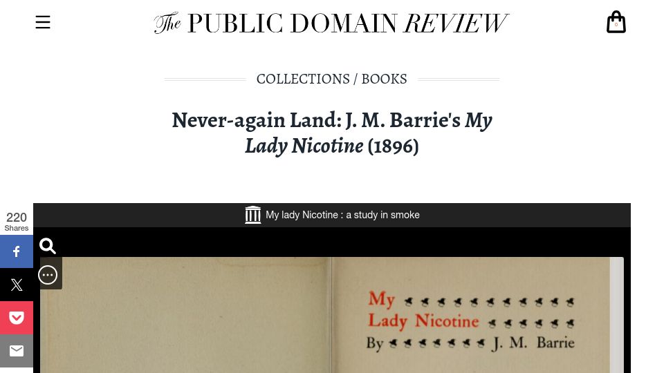 Screenshot of publicdomainreview.org: Never-again Land: J. M. Barrie's My Lady Nicotine (1896)