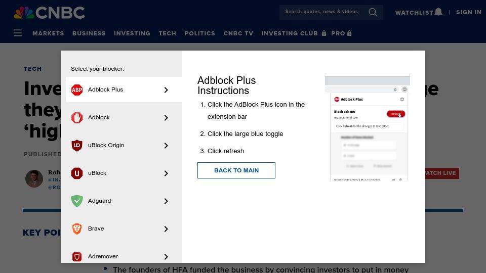 Screenshot of cnbc.com: Investors in Airbnb arbitrage business allege they were defrauded in scheme