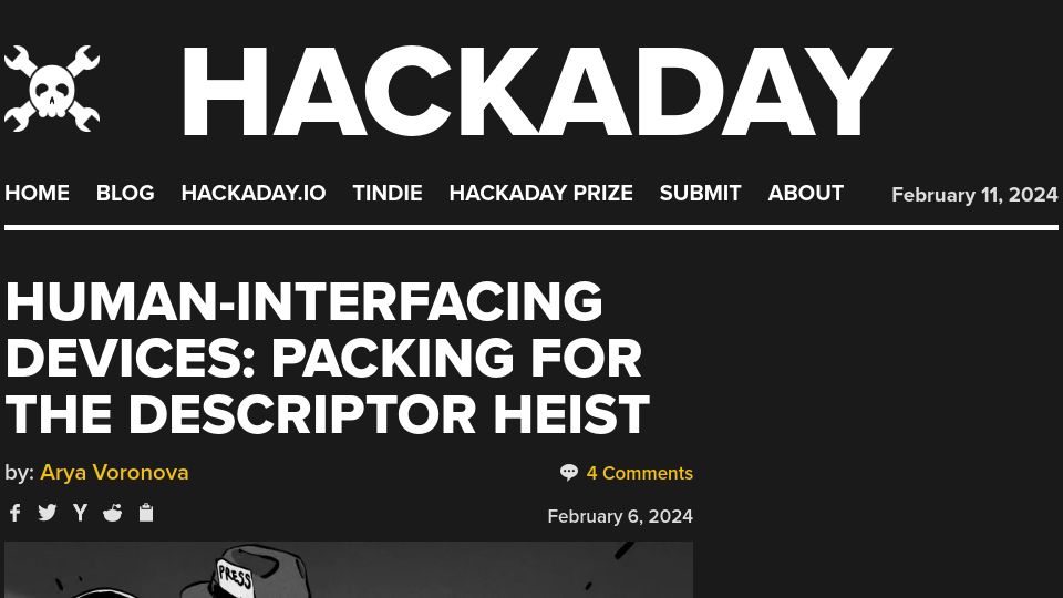 Screenshot of hackaday.com: Human-Interfacing Devices: Packing for the Descriptor Heist