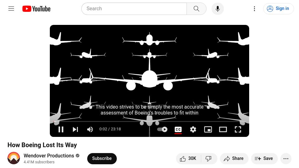 Screenshot of youtube.com: How Boeing Lost Its Way [video]