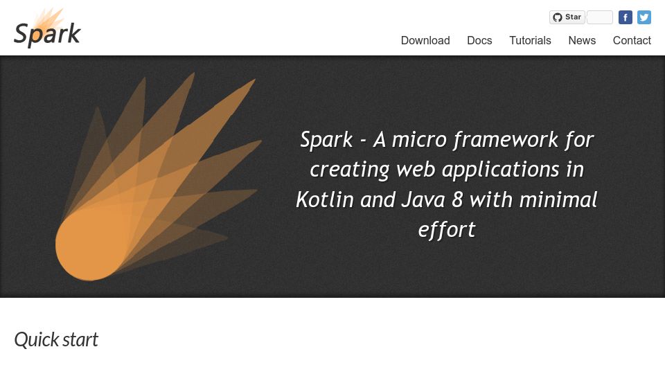 Screenshot of sparkjava.com: Spark – A web micro framework for Java and Kotlin