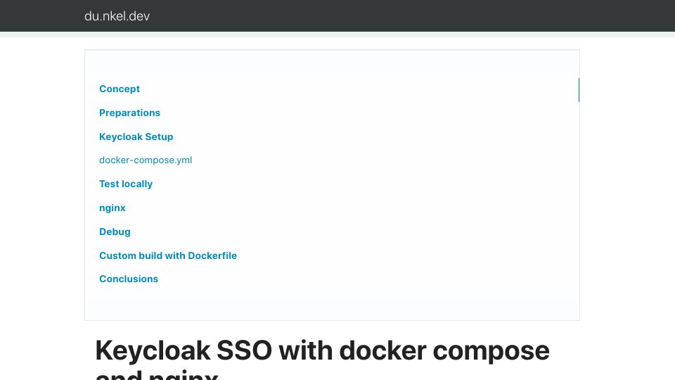 Screenshot of du.nkel.dev: Keycloak SSO with Docker Compose and Nginx