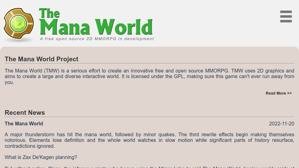 Screenshot of classic.themanaworld.org: The Mana World Classic – Open-Source MMORPG
