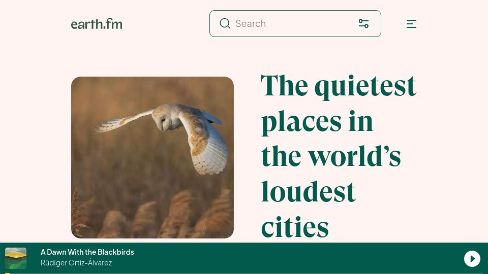 Screenshot of earth.fm: The quietest places in the loudest cities