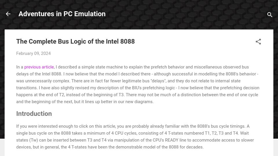 Screenshot of martypc.blogspot.com: The Complete Bus Logic of the Intel 8088