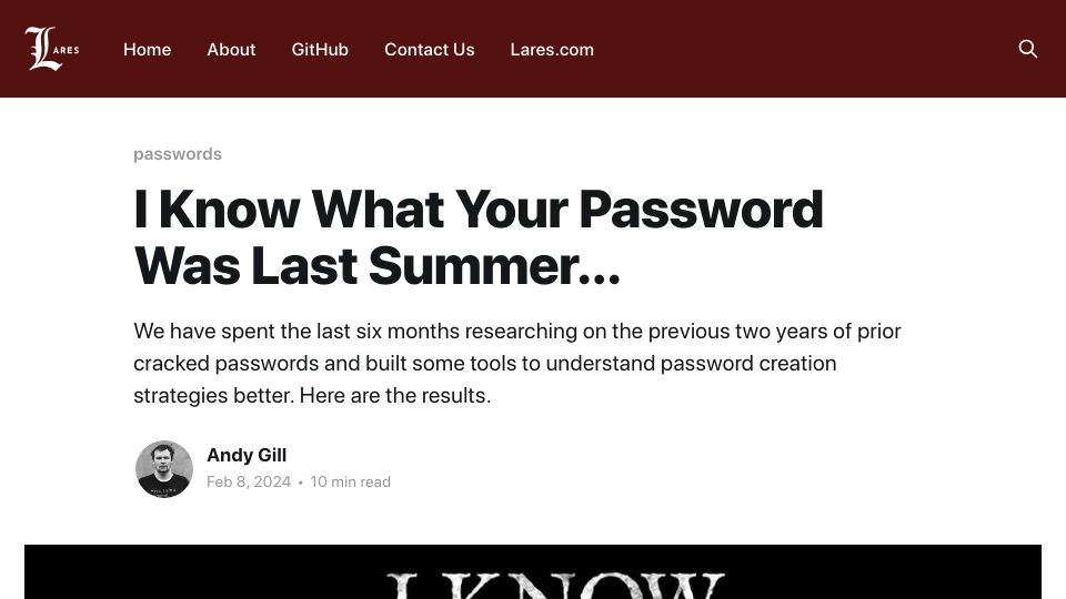 Screenshot of labs.lares.com: I Know What Your Password Was Last Summer