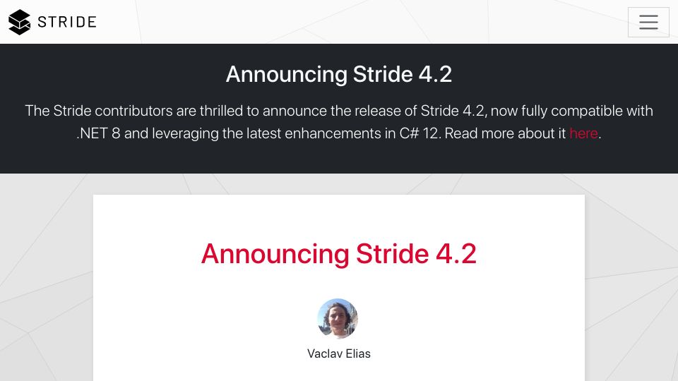 Screenshot of stride3d.net: Announcing Stride 4.2 with .NET 8 support