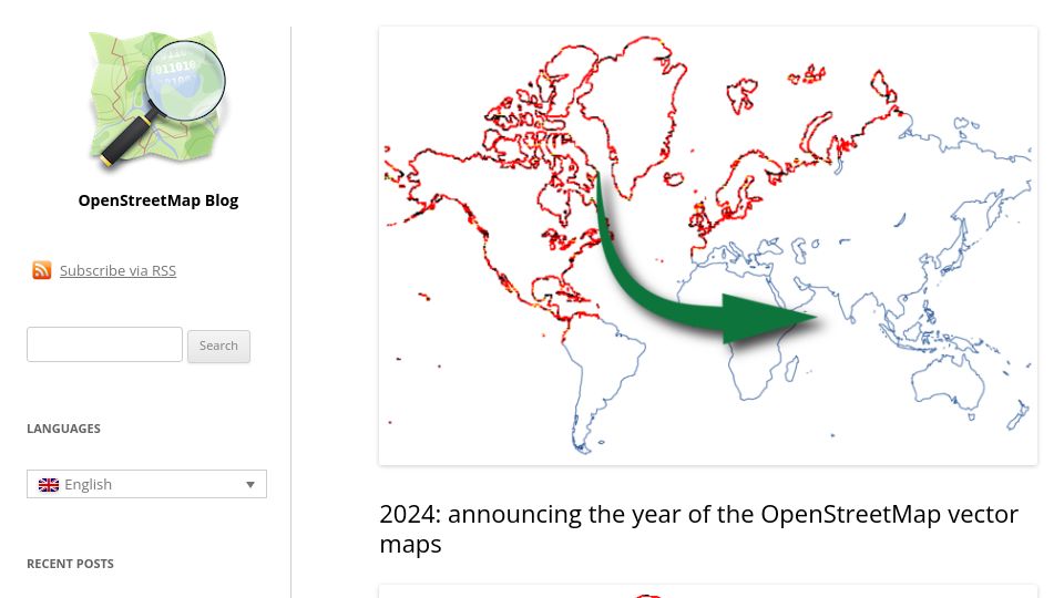 Screenshot of blog.openstreetmap.org: 2024: The year of the OpenStreetMap vector maps