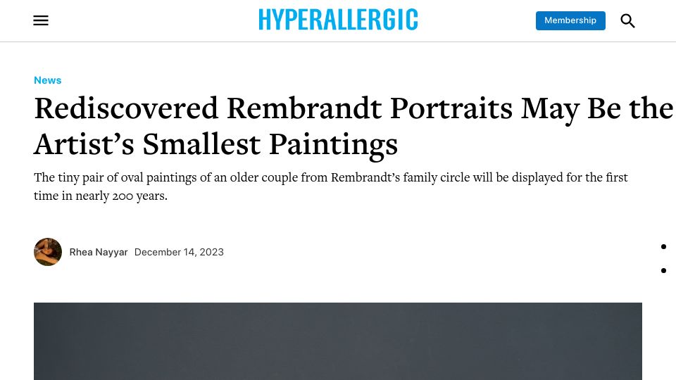 Screenshot of hyperallergic.com: Rediscovered Rembrandt Portraits May Be the Artist's Smallest Paintings