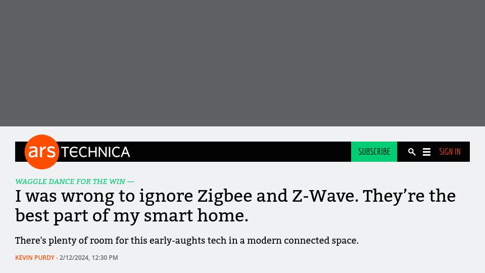 Screenshot of arstechnica.com: Zigbee and Z-Wave are the best part of my smart home