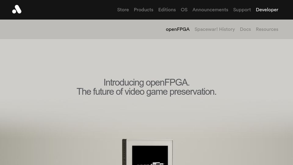 Screenshot of analogue.co: OpenFPGA. The future of video game preservation