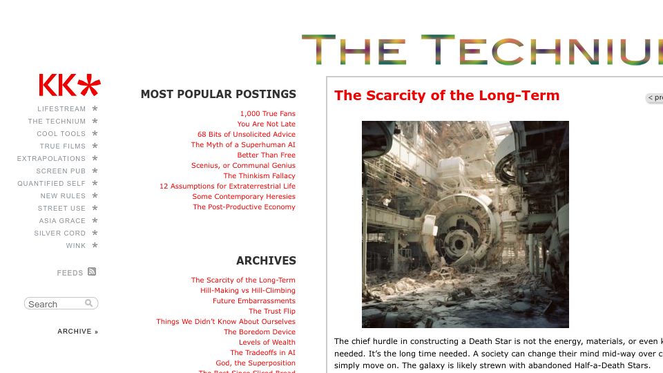 Screenshot of kk.org: The scarcity of the long term