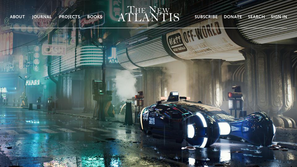 Screenshot of thenewatlantis.com: "Accelerationism" is an overdue corrective to years of gloom