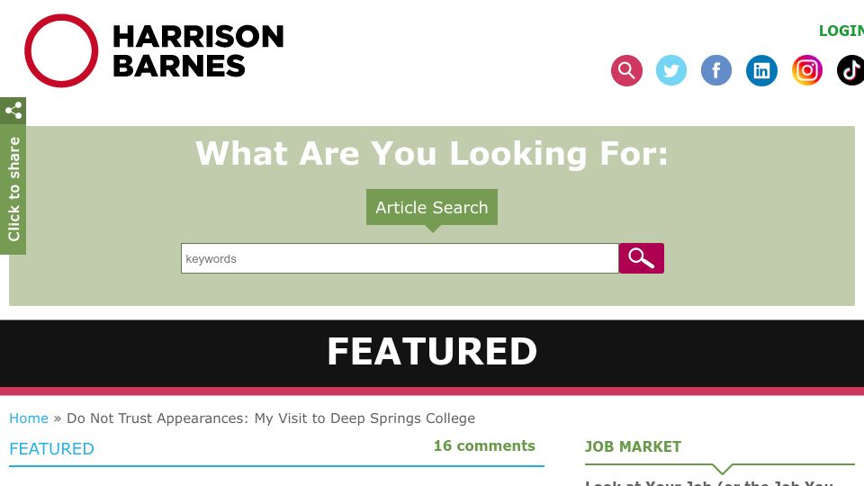 Screenshot of harrisonbarnes.com: My Visit to Deep Springs College (2009)
