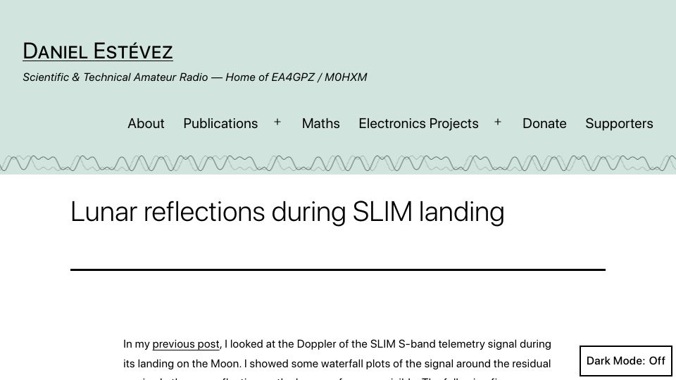 Screenshot of destevez.net: Lunar reflections during SLIM landing