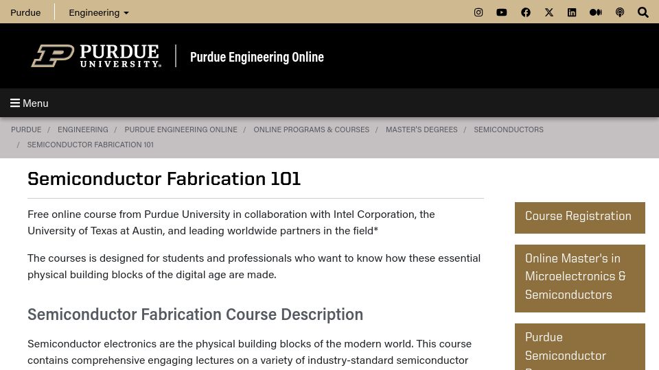 Screenshot of engineering.purdue.edu: Semiconductor Fabrication 101