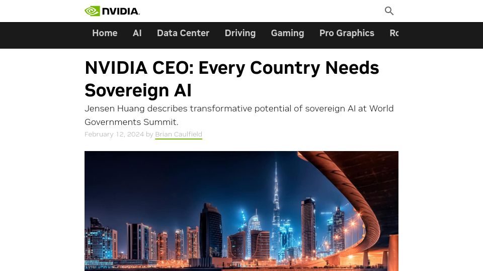 Screenshot of blogs.nvidia.com: Nvidia CEO: Every Country Needs Sovereign AI