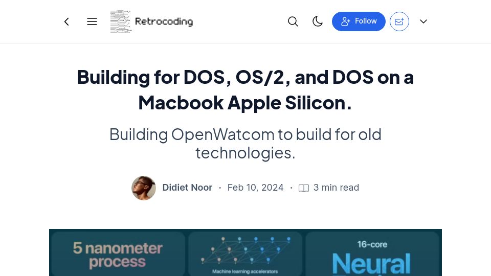 Screenshot of retrocoding.net: Building for DOS, OS/2, and DOS on a MacBook Apple Silicon