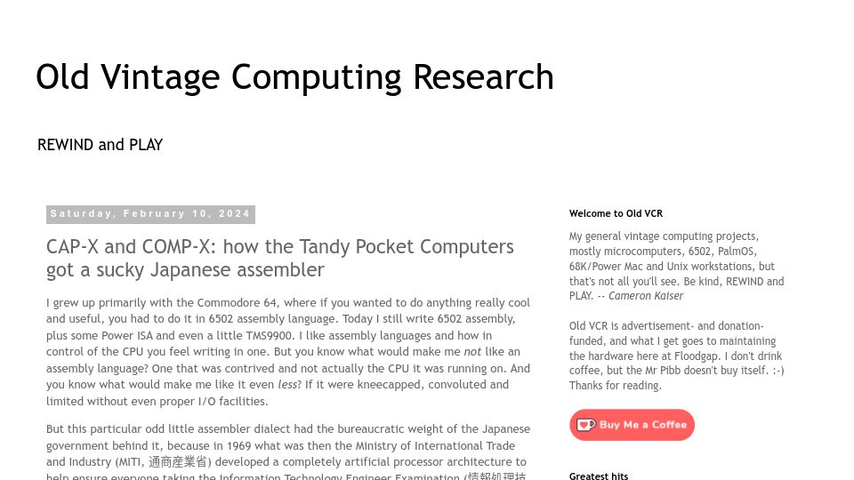 Screenshot of oldvcr.blogspot.com: CAP-X and COMP-X: How the Tandy pocket computers got a sucky Japanese assembler