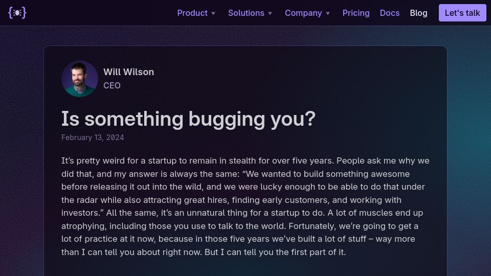 Screenshot of antithesis.com: Is something bugging you?