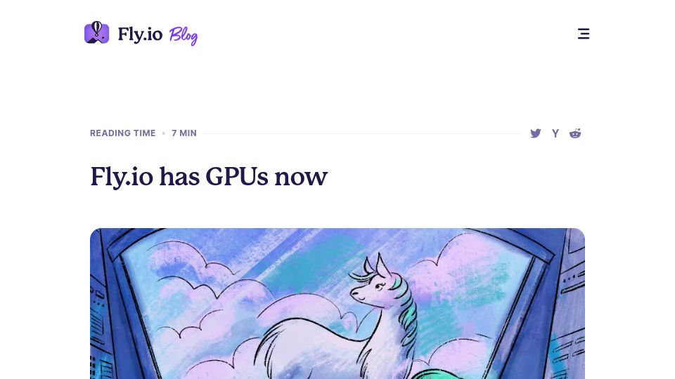 Screenshot of fly.io: Fly.io has GPUs now