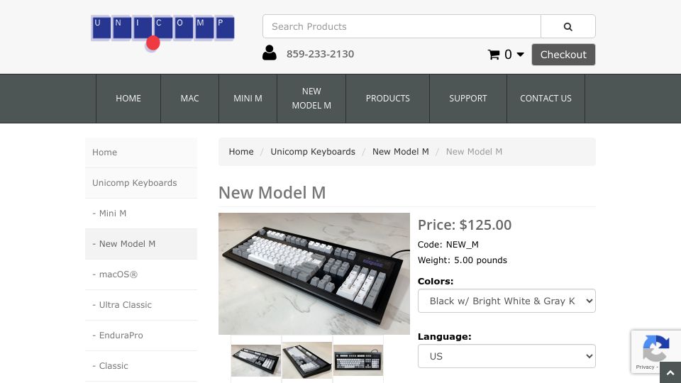 Screenshot of pckeyboard.com: Unicomp's "New" Model M Keyboard