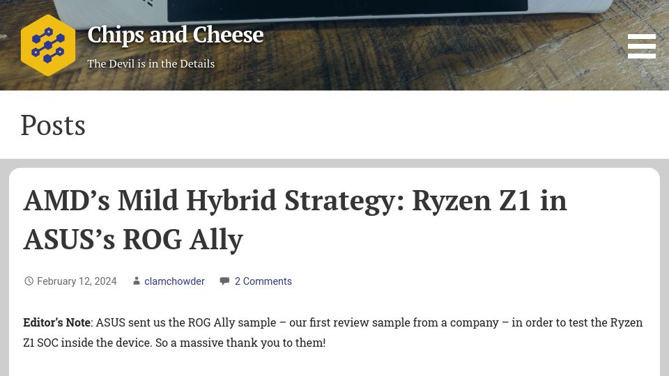 Screenshot of chipsandcheese.com: AMD's Mild Hybrid Strategy: Ryzen Z1 in Asus's ROG Ally