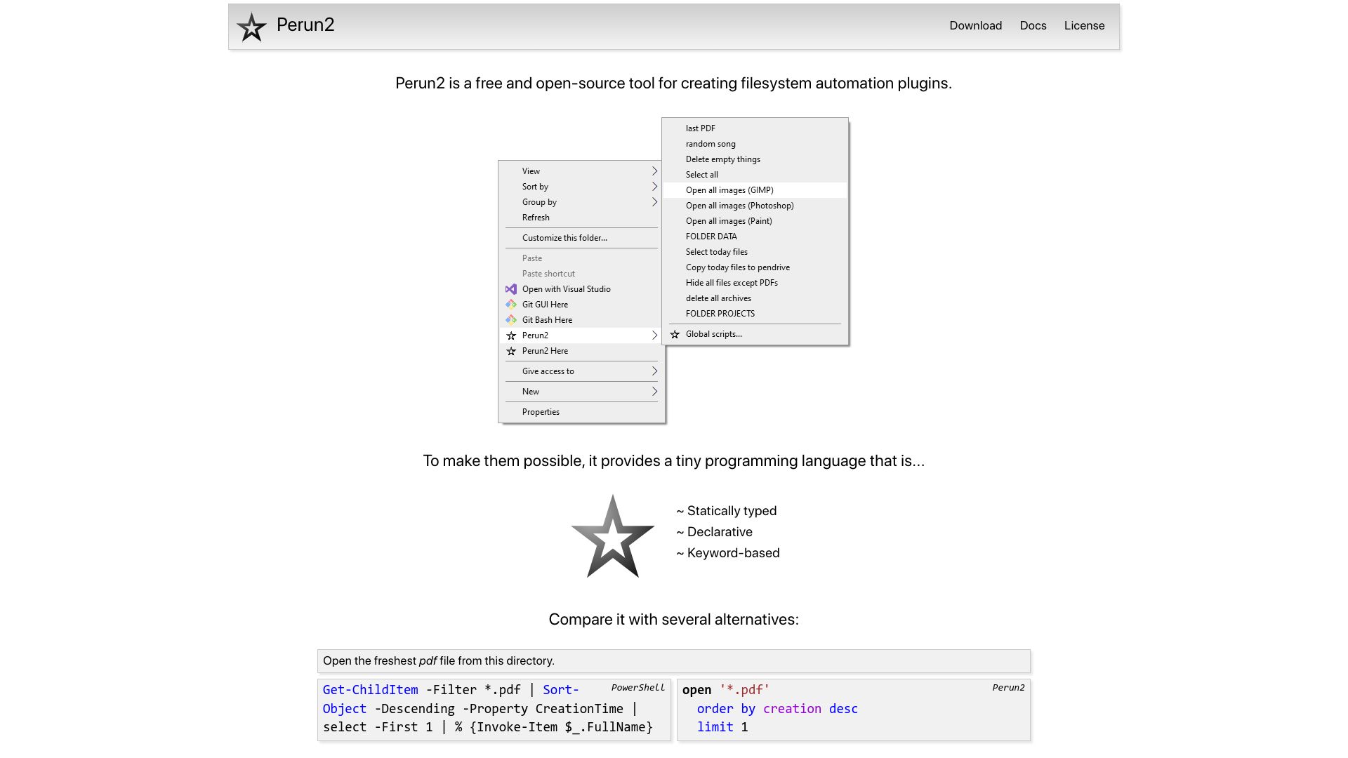 Screenshot of perun2.org: Perun2 Programming Language