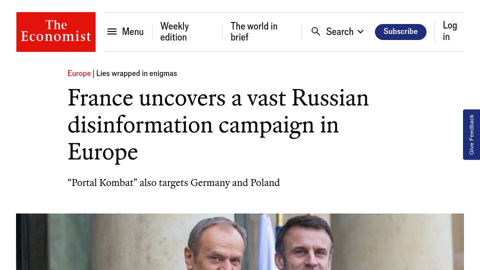 Screenshot of economist.com: France uncovers a Russian disinformation campaign in Europe