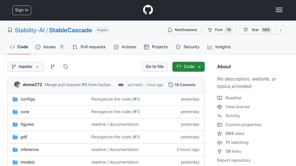 Screenshot of github.com: Stable Cascade