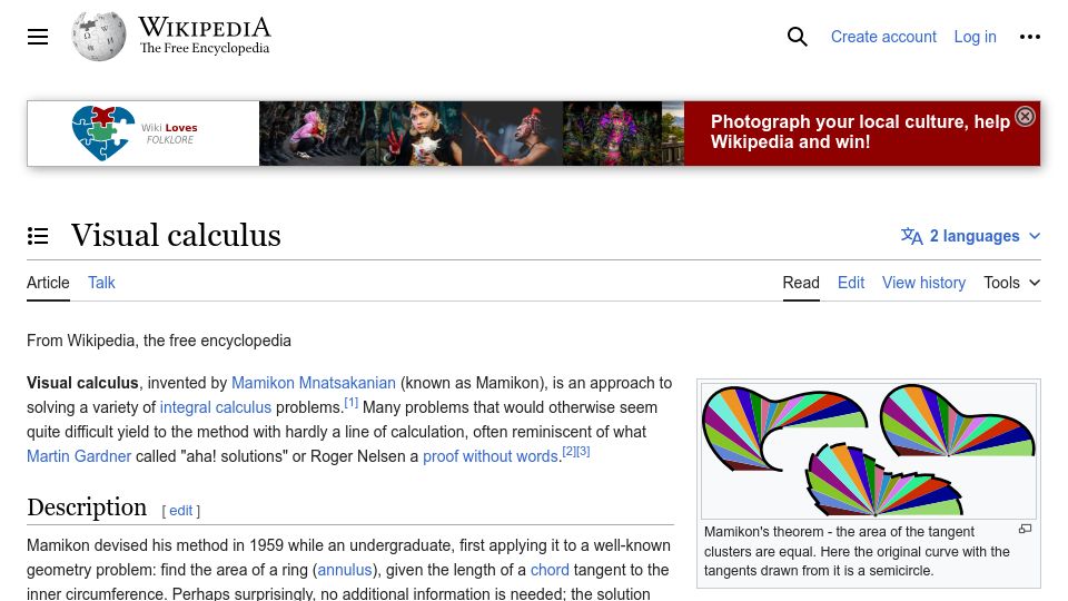 Screenshot of en.wikipedia.org: Visual calculus