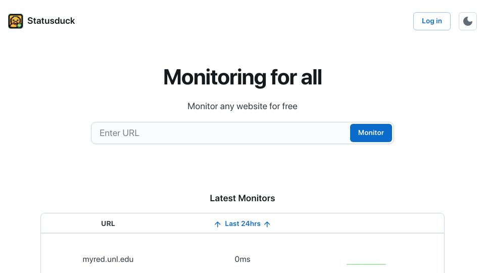 Screenshot of statusduck.io: Show HN: Statusduck – Website monitoring tool where the data is public