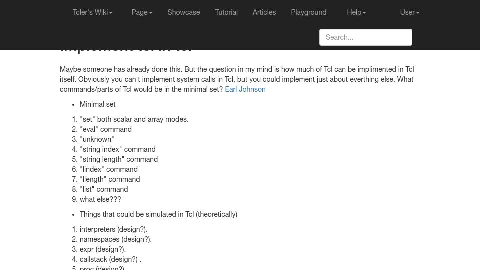 Screenshot of wiki.tcl-lang.org: Implement Tcl in Tcl (2007)