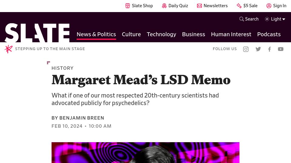 Screenshot of slate.com: Margaret Mead's LSD Memo