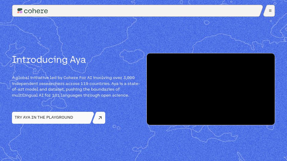 Screenshot of cohere.com: Aya: An open LLM by 3k independent researchers across the globe