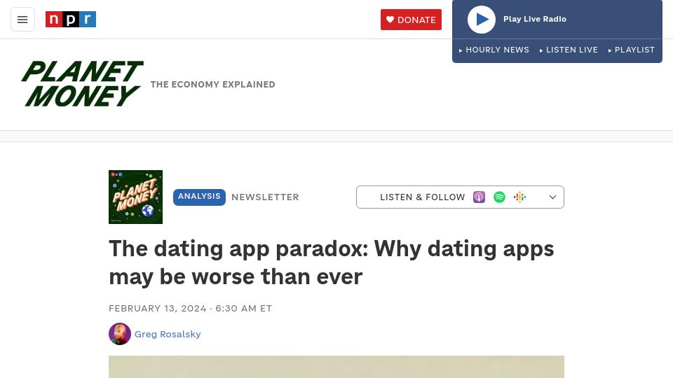 Screenshot of npr.org: The dating app paradox