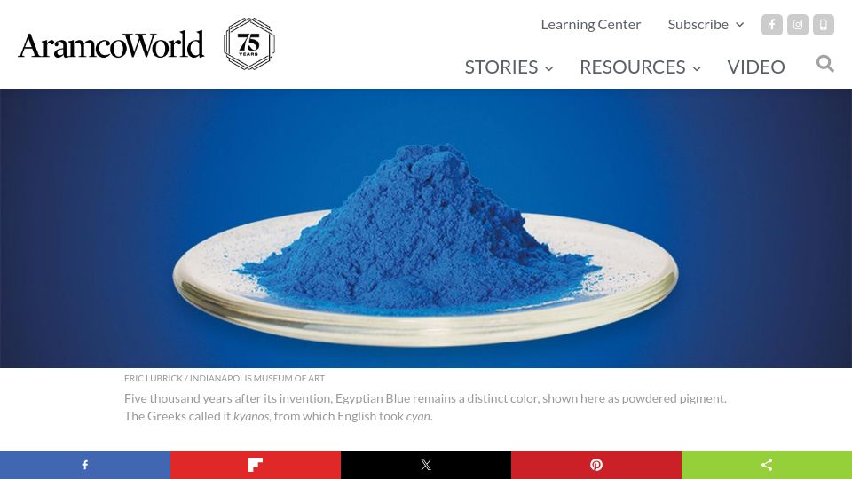 Screenshot of aramcoworld.com: The Quest for Blue (2021)