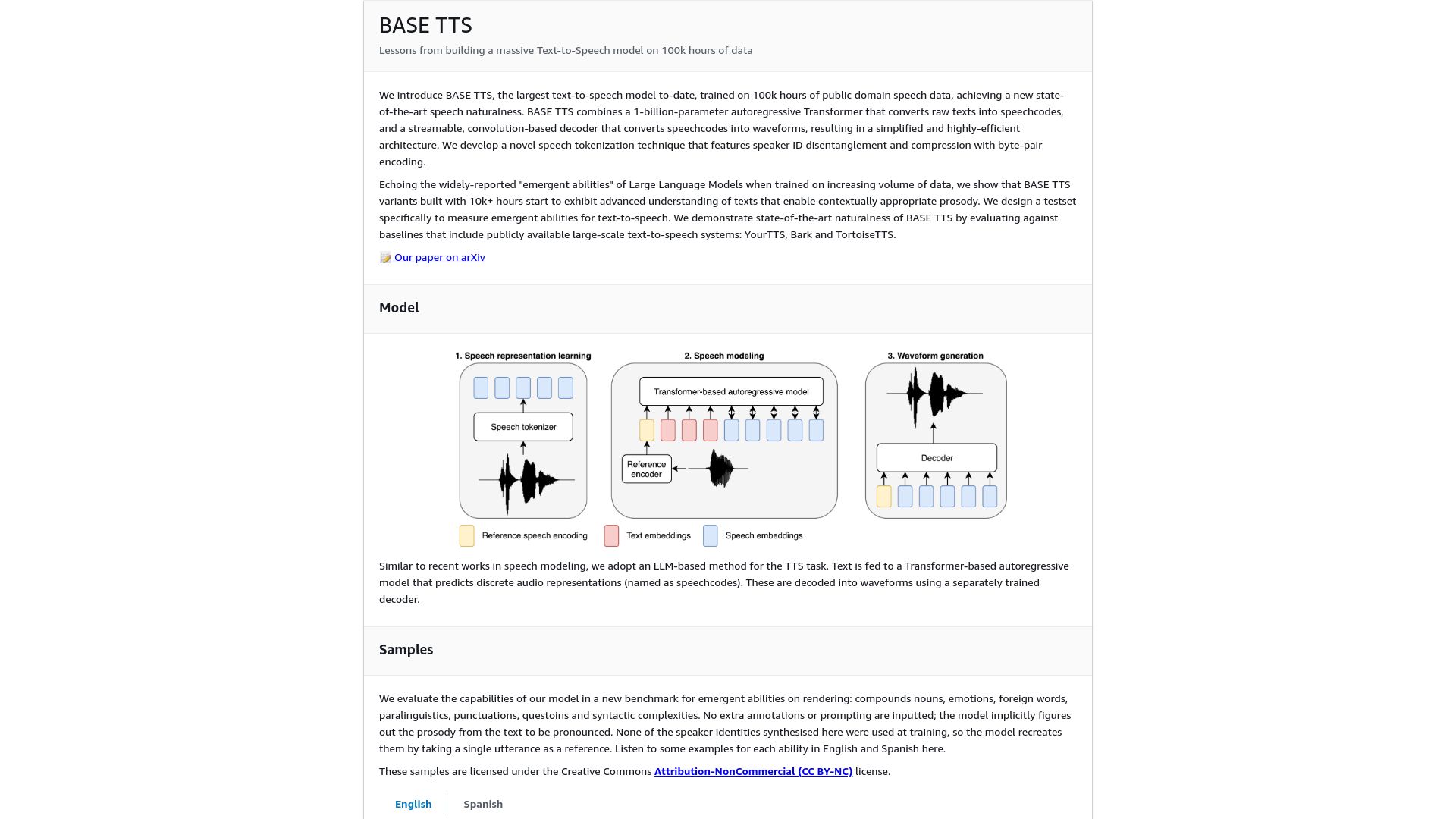 Screenshot of amazon-ltts-paper.com: BASE TTS: The largest text-to-speech model to-date