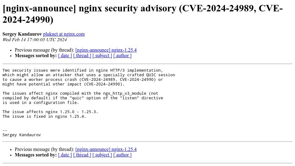 Screenshot of mailman.nginx.org: Nginx Security Advisory