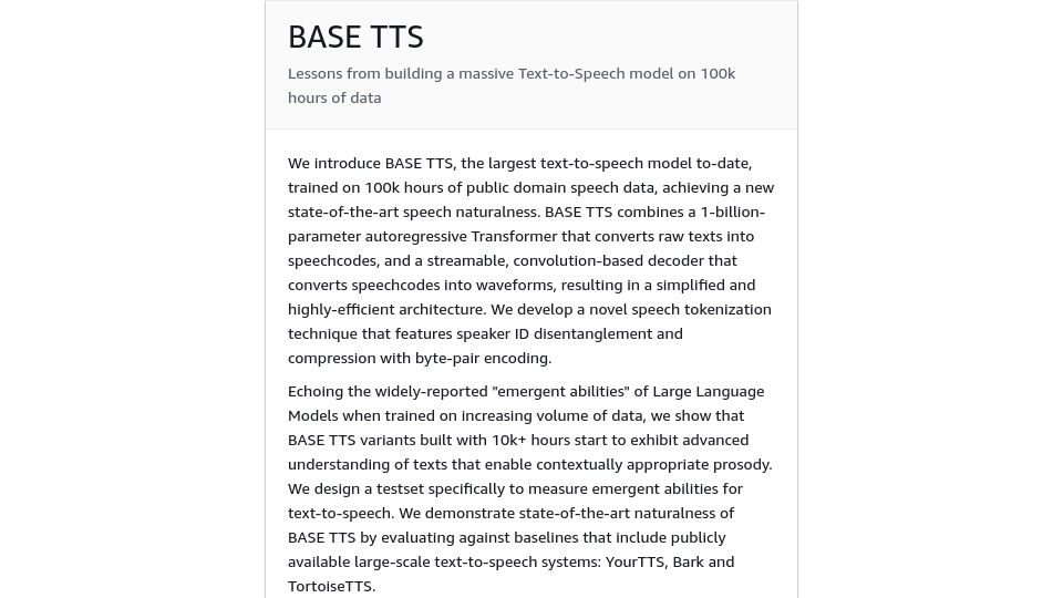 Screenshot of amazon-ltts-paper.com: BASE TTS: The largest text-to-speech model to-date
