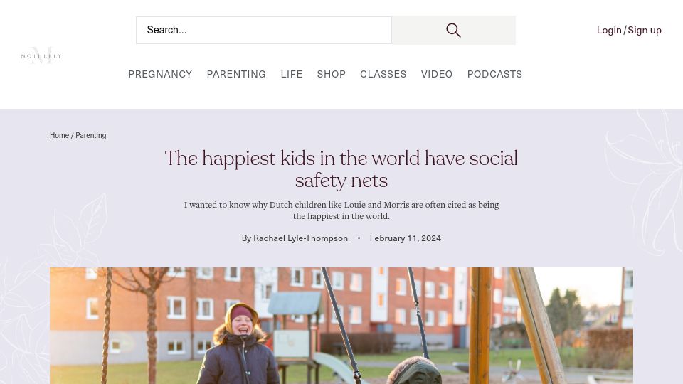 Screenshot of mother.ly: The happiest kids in the world have social safety nets