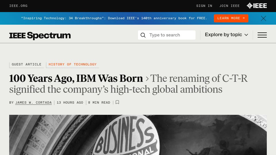 Screenshot of spectrum.ieee.org: 100 Years Ago, IBM Was Born