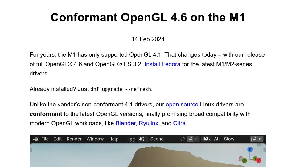 Screenshot of rosenzweig.io: Conformant OpenGL 4.6 on the M1