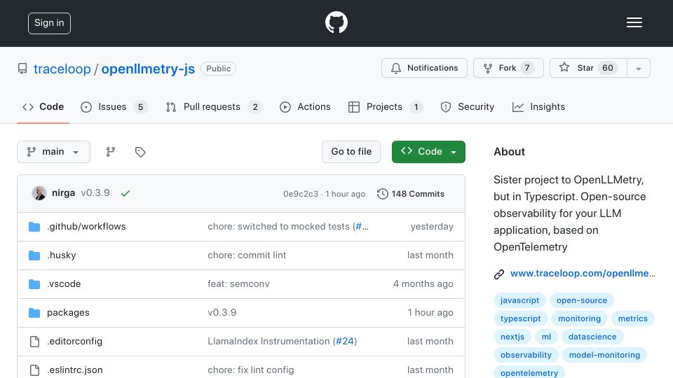 Screenshot of github.com: Show HN: You don't need to adopt new tools for LLM observability