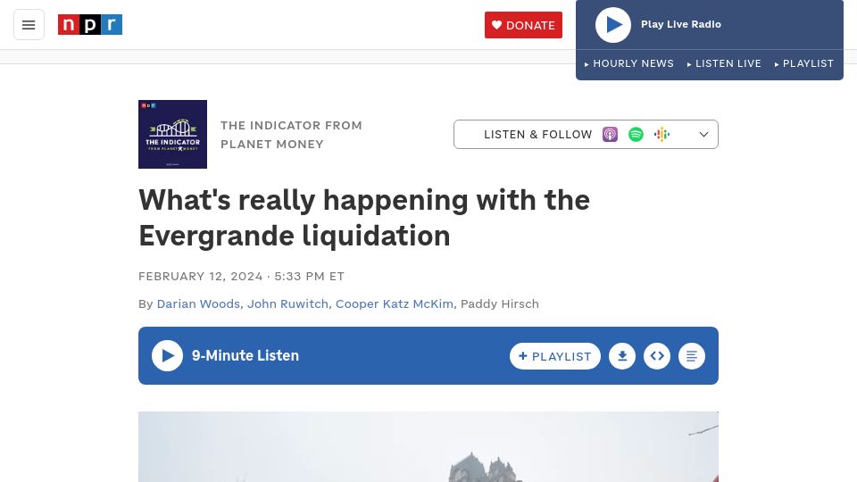 Screenshot of npr.org: What's Happening with the Evergrande Liquidation