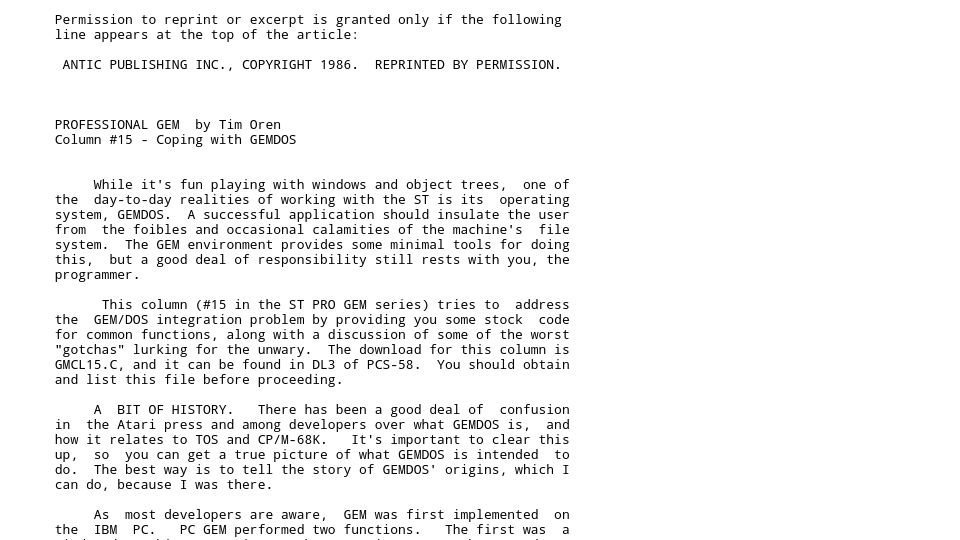 Screenshot of cd.textfiles.com: The history of Digital Research's Gemdos for the Atari ST
