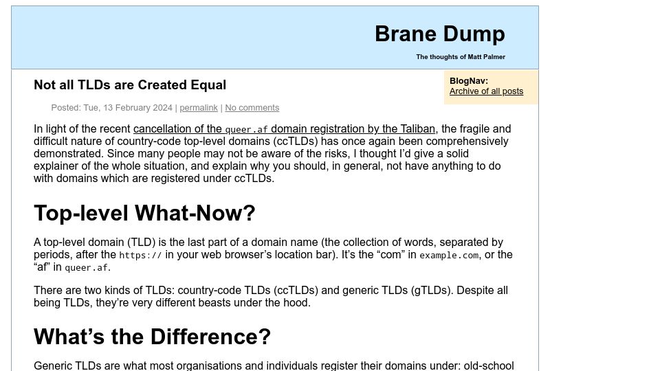 Screenshot of hezmatt.org: Not all TLDs are Created Equal
